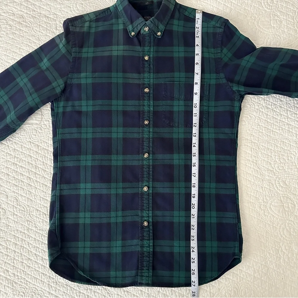 J. Crew Men's Black Watch Tartan Plaid Slim Fit Oxford Shirt Button Down S